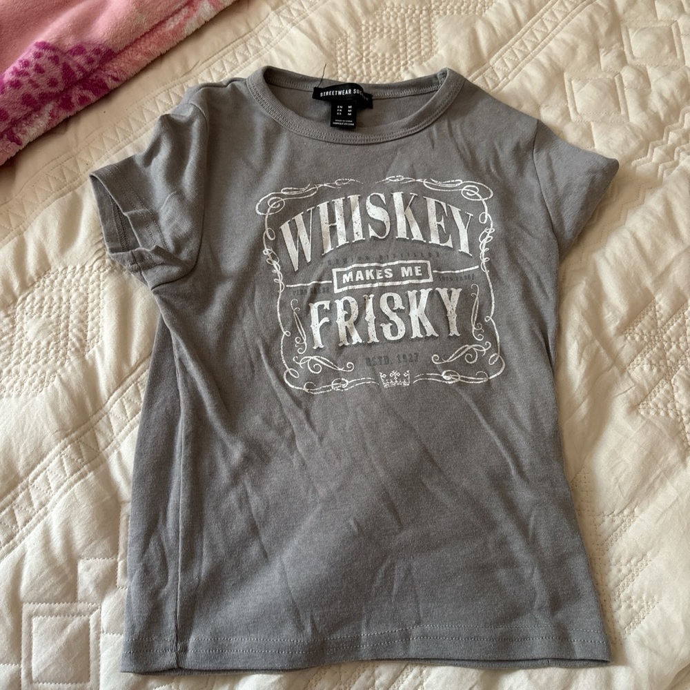 Gray Graphic Tee with Whiskey Print